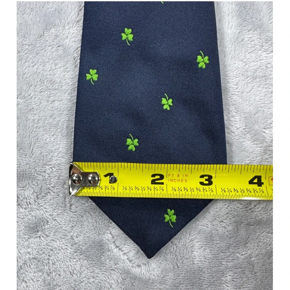 Conor Quin Vintage Shamrock Tie Mens Navy Green Irish Handmade Geometric Ireland
